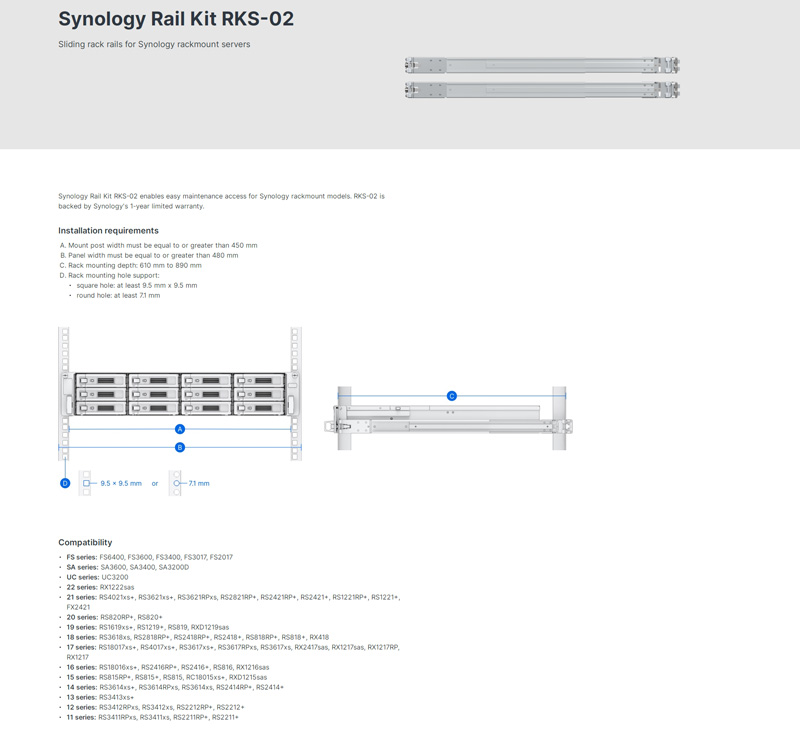 Synology Rail Kit RKS-02丸穴最低71mm - その他