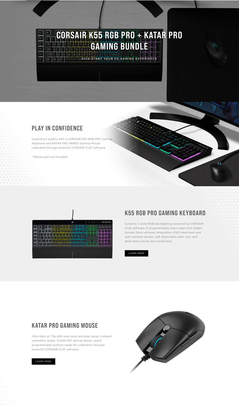 Corsair K55 RGB Pro Gaming Keyboard - Dynamic RGB Backlighting, Six Macro  Keys with Elgato Stream Deck Software Integration