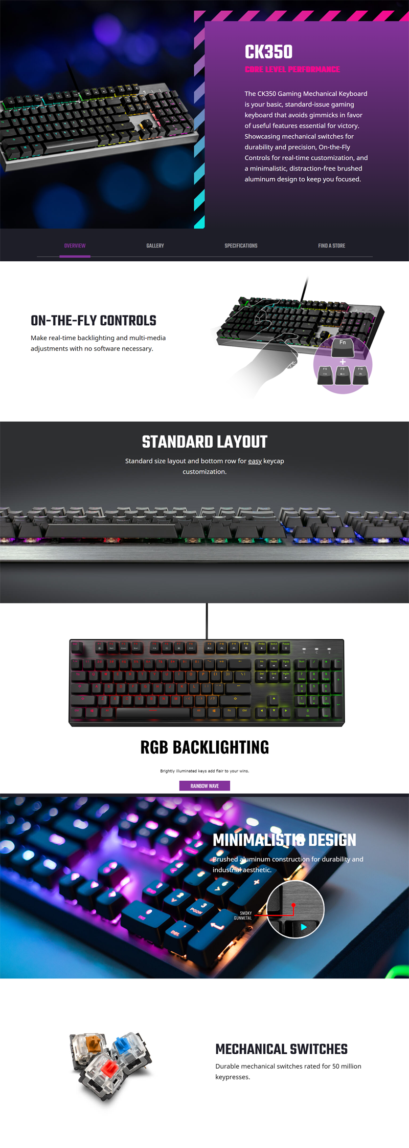 Cooler Master Ck350 Rgb Mechanical Keyboard, Minimalistic, Aluminium 