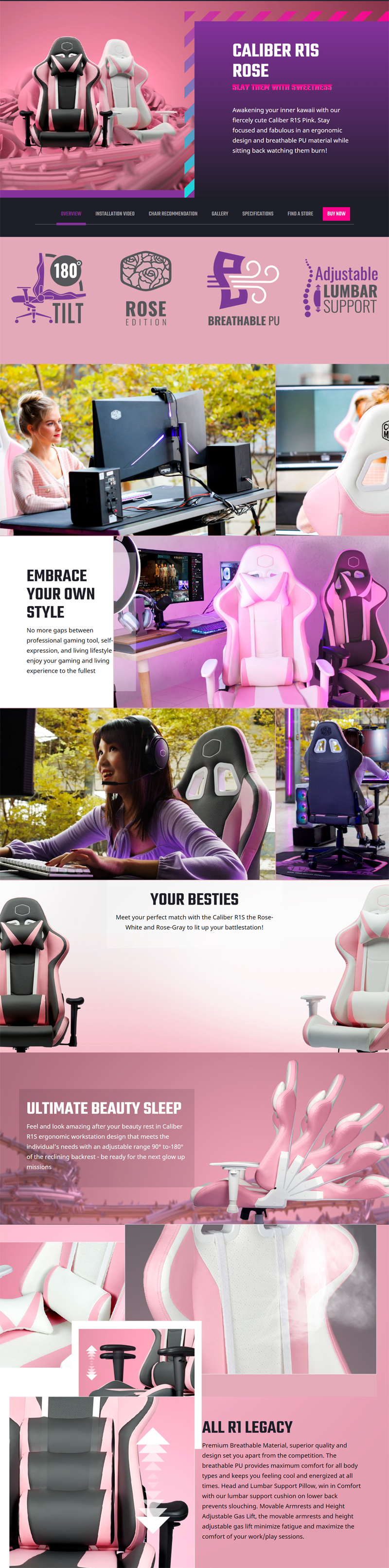 Cooler Master Caliber R1S Rose Gaming Chair Pink/White