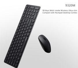 RAPOO 9320M Bluetooth 4.0, 5.0 + 2.4G Wireless Multi-mode Keyboard Mouse Combo, Aluminum Base, 2400 DPI, 10M Range, Compact Black Retail Pack 9320M