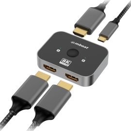 mbeat 8K Bi-directional HDMI 2.1 Switch 2 In 1 Out/1 In 2 Out 8K@60Hz resolution, plug-and-play convenience USB-C power input MB-HDMI-SW8K21