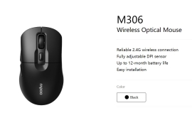 RAPOO M306 2.4 Wireless Optical Mice with Side FWD and Back Buttons. 12 Months Long Battery Life, Easy Installation. Adjustable DPI 3200. Office Mice. M306