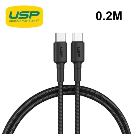 USP BoostUp Braided USB-C to USB-C Cable(0.2M) Black-3A Fast & Safe Charge,Strong & Durable,Samsung Galaxy,Apple iPhone,iPad,MacBook,Google,OPPO,Nokia 6.98E+12