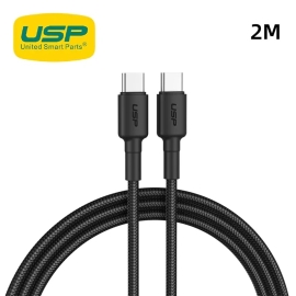 USP BoostUp Braided USB-C to USB-C Cable (2M) Black -3A Fast & Safe Charge,Strong & Durable,Samsung Galaxy,Apple iPhone,iPad,MacBook,Google,OPPO,Nokia 6.98E+12