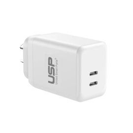 USP 45W Dual Ports USB-C PD GaN Wall Charger White - Charge Two Device Simultaneously, Smart & Reliable, Compact Design 6.98E+12