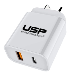 USP 20W QC 3.0 Dual Port USB-A USB-C PD Fast Wall Charger White - Safe Charge,Charge 2 Devices Simultaneously,Short-Circuit Protection 6.98E+12