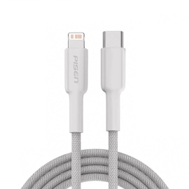 Pisen Braided Lightning to USB-C 20W PD Fast Charge Cable (1M) White - long-lasting performance, hassle-free, Apple iPhone, iPad, MacBook 6.90E+12