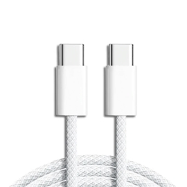 Pisen Braided USB-C to USB-C 60W PD Fast Charge Cable (1M) White - 20V/3A, Samsung Galaxy, Apple iPhone, iPad, MacBook, Google, OPPO, Nokia 6.90E+12