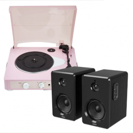 Gadhouse Brad MKII Record Player - Limited Edition Pink Pink + Bundled Majority D40 Bluetooth Speakers GAD4101-MY