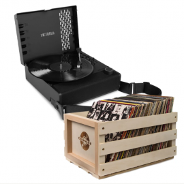 Victrola Revolution Go Turntable - Black + Bundled Record Storage Crate VTR-750SB-BLK-BSC