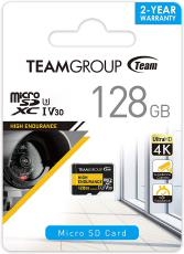 TEAMGROUP HIGH ENDURANCE 128GB Micro SDXC UHS-I U3 V30 4K 100MB/s(Designed for Monitoring) Stable Durable Long Lasting Flash Memory Card for Security THUSDX128GIV3002