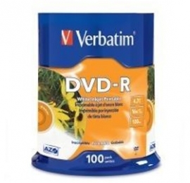 Verbatim Dvd-r 100pk Spindle - White Inkjet Printable - 4.7gb 16x 95153