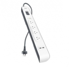 Belkin 4 Outlet Surge Protector With 2m Cord With 2 Usb Ports (2.4a) Bsv401au2m
