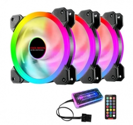 CoolMoon Sunshine R3 ARGB-3Pack120mm Fan: CoolMoon Sunshine R3 Black (3-Pack)3x 120mm ARGB Fans, 1200 RPM, 23 dBA, Fan Hub + Remote Included