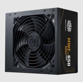 Cooler Master MPE-6501-ACABW-3BAUATX PSU: 650W MWE Bronze V3, ATX 3.0, 120mm HDB Fan, 1x CPU (4+4 Pin), 1x CPU (8 Pin), 4x PCI-E (6+2 Pin), 3x Molex, 6x SATA